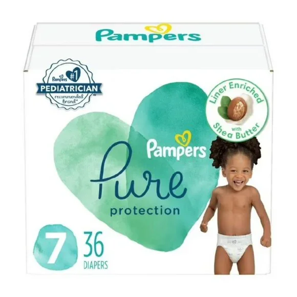 Pampers Pure Protection Baby Diapers Size 7, 36 Count - New & Sealed in Box! - Picture 1 of 1
